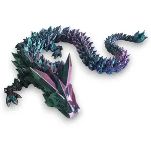 PowerTRC 3D Printed Dragon (Tri-Color Red Green Blue) - Flexible Fidget 3D Printed Crystal Dragon Toy, Gift Bag Filler, Desk Decoration, Party Favor, Easter Basket Stuffers (12 Inch Dragon)
