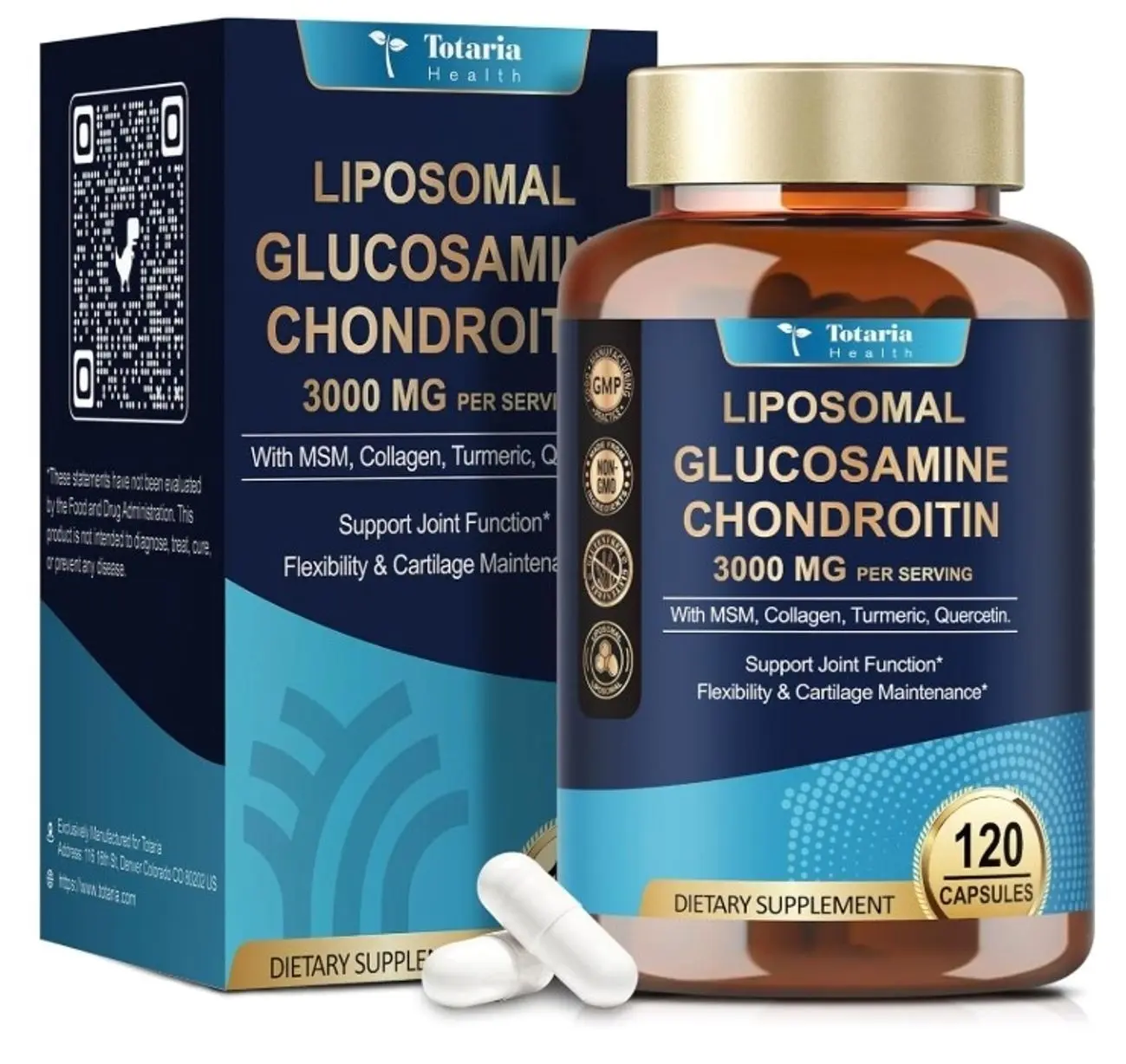 Liposomal Glucosamine Chondroitin MSM Collagen | 3000 MG | Joint Support Supplement Bone Health Support Flexibility & Cartilage Maintenance for Men & Woman Supplement, Non-GMO