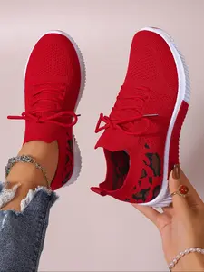 Women's Fashion Leopard Print Lace Up Low Top Sneakers, Casual Comfortable Breathable Sports Running Shoes, All-match Basic Shoes for Daily Wear