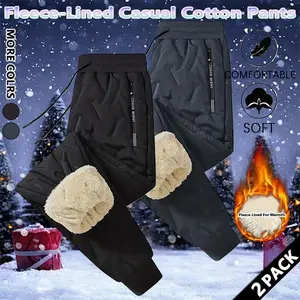 Men's simple fleece lined jogger pants with a drawstring waist and warm lining, suitable for hiking, winter skiing, and softshell outdoor sports in cold weather. Features zippered pockets, these warm hiking jogger pants are stylish and trendy.