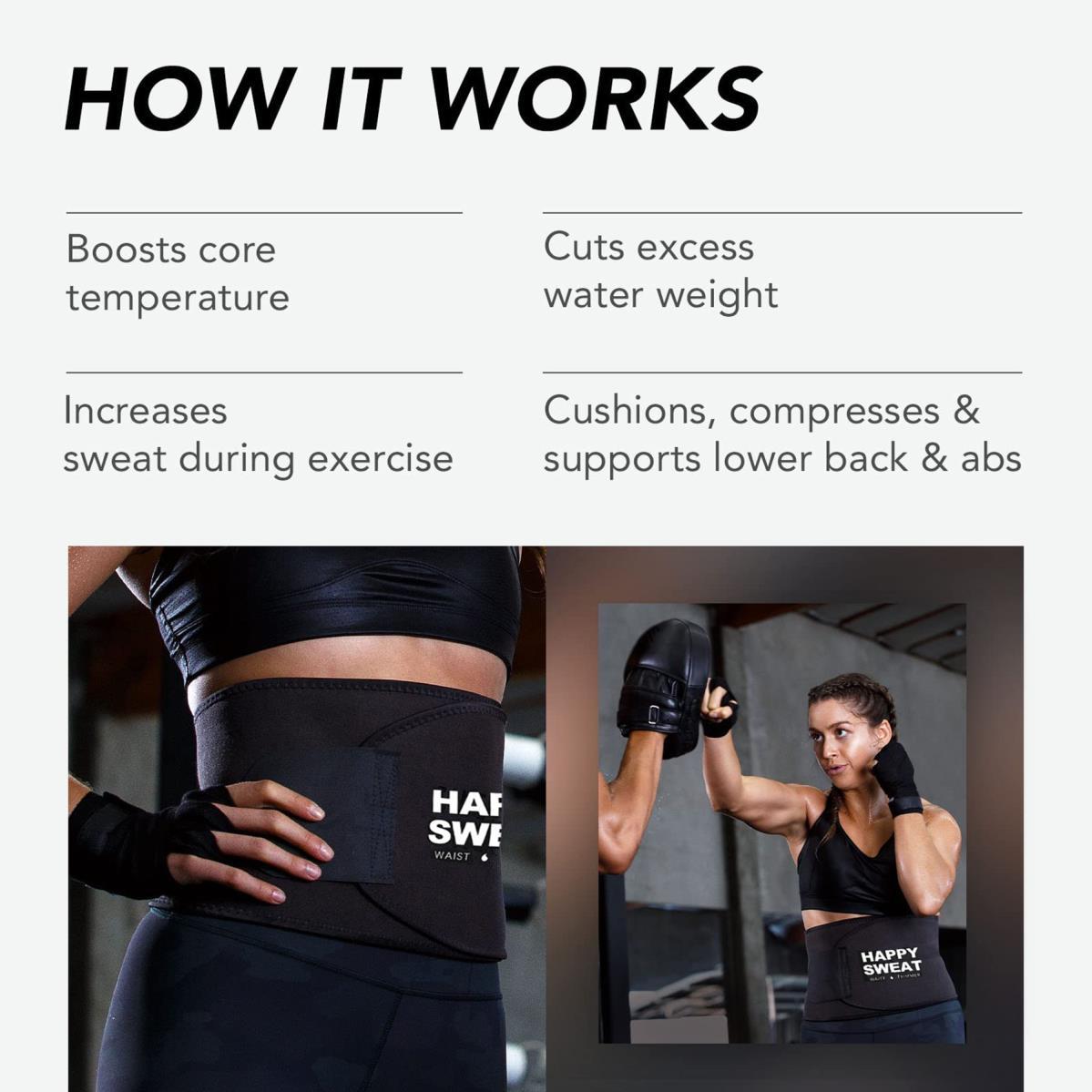 Happy Sweat Waist Trimmer, Premium Sweat-Wicking Waist Belt for Fitness, Adjustable Waist Trainer for Running, HIIT, Gym Workouts, Boosts Sweat & Core Stability