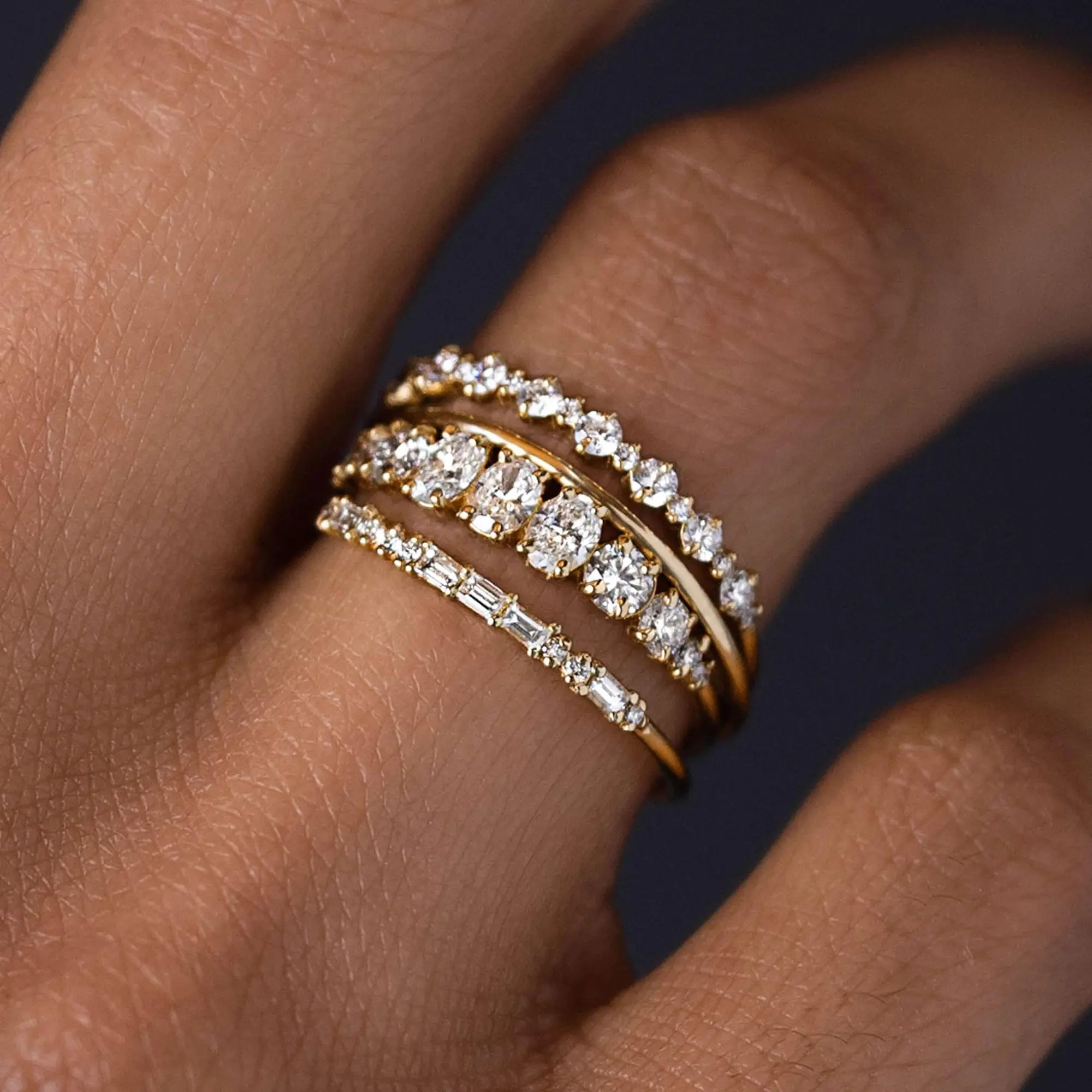 14K Gold Plated Stacking Ring Set for Women Teen Dainty Thumb Stackable Rings Gold Heart CZ Non Tarnish Rings Plain Band Size 7-9
