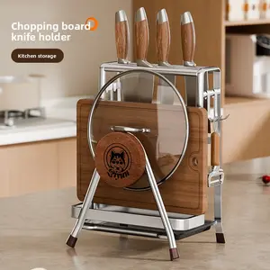 New Kitchen Knife Rack Multi-Functional Knife Holder Chopping Board Integrated Storage Rack Pot Lid Holder Storage Artifact