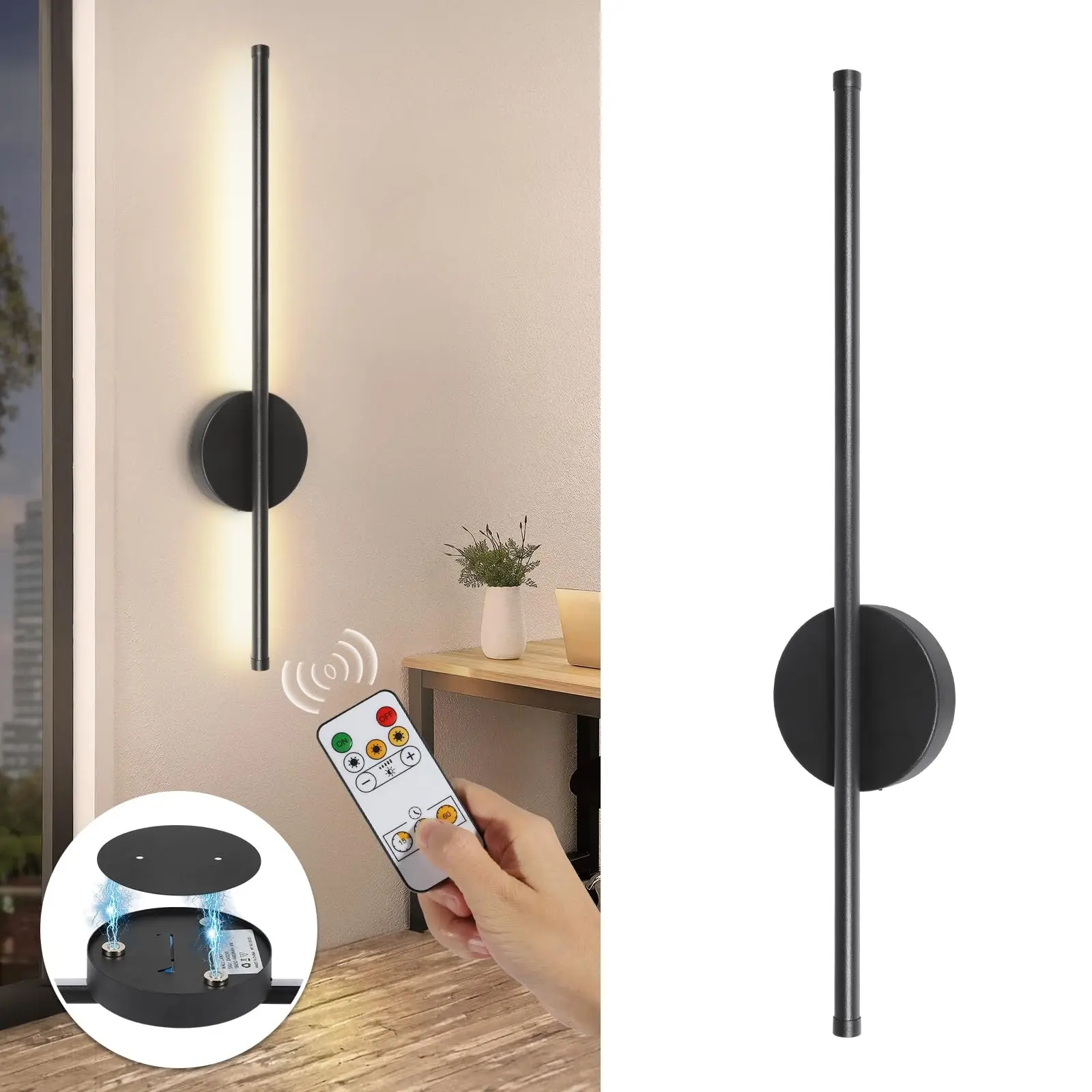 Modern Charging Wall Lamp, Wireless Wall Lamp, Cordless Wall Lamp, Rechargeable Wall Sconces, Dimmable with Remote Control, Two Installation Options For Living Rooms, Bedrooms, Indoor Lighting Fixture, Home Lighting