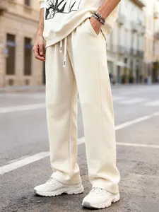 Men's straight leg casual pants, comfortable elastic drawstring waist and flat toe design, knitted sports pants, fitness pants, Athletic Bottoms, machine washable, suitable for gym, running, sports, and daily wear (universal for all seasons)