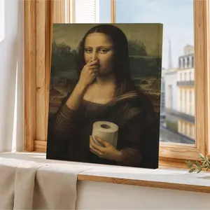 Funny Vintage Western Wall Art Parody Mona Lisa Toilet Poster Humorous Printing Classic Oil Painting Canvas Decoration Funny Bathroom Aesthetic Unframed