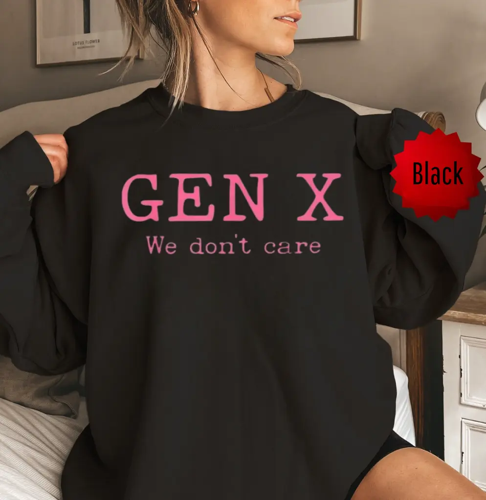 Women's Retro Funny Gen X "We Do Not Care" Graphic Hoodie, Comfortable Long Sleeve Cotton Fashion Top, Well-Fit Casual Sweatshirt, Gift for Adults