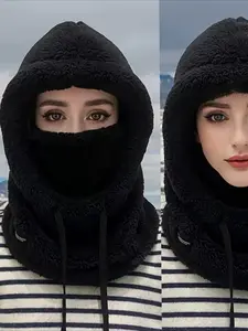 Women's Winter Fleece Face Mask Hat Scarf Set, Integrated Cap, Thick Fleece Hooded Hat, Ear Protection, Windproof Cotton Hat, Cycling Warmth Accessor