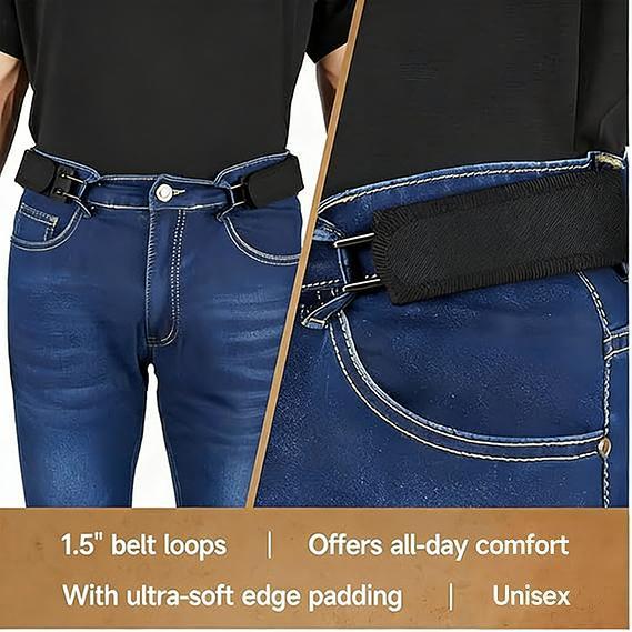 Unisex Elastic Waist Belt - Metal Hook Buckle Less Invisible Design for Work & EDC with Carabiner