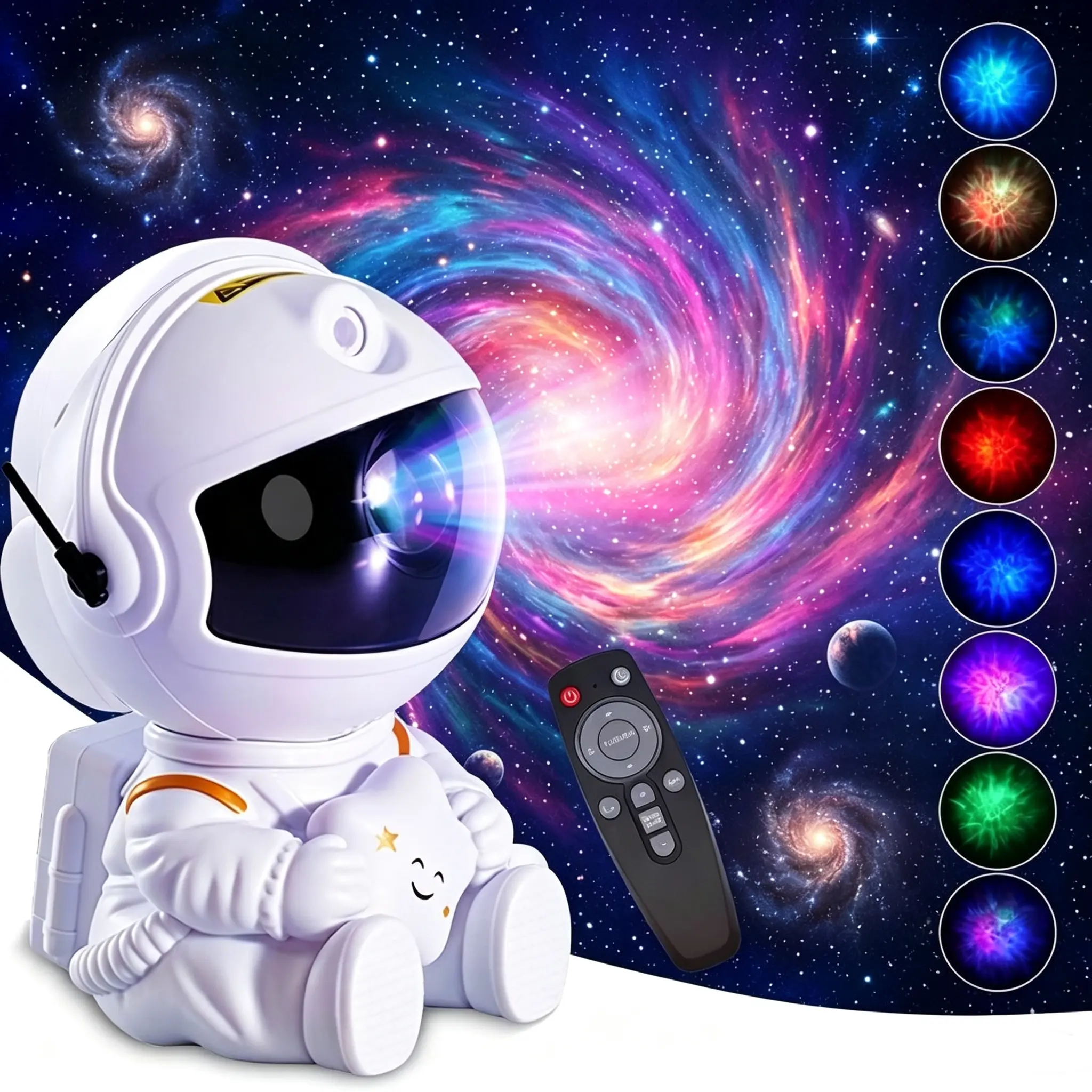 Astronaut Galaxy Projector with 8-Color Nebula & Aurora, Remote-Controlled 360° Rotating LED Starry Ceiling Night Light for Bedroom, Dorm & Living Room Decor, Gift for Him