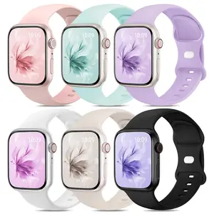 6pcs Soft Silicone Waterproof Sports Watch Bands, Compatible With Apple Watch Band 38mm 40mm 41mm 42mm 44mm 45mm 49mm, Suitable For Ultra/SE/9/8/7/6/5/4/3/2/1 Accessories Wearable