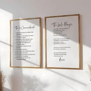 Set of 2 Religious Wall Art  The 10 Commandments and The Lord's Prayer Scriptures Poster  ,  Christian Home Decor Printable Bible Verse Wall Art -UNFRAMED