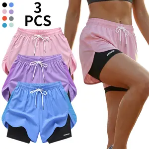 Women's 2 in 1 Sports Shorts Double Layer Running Shorts Lightweight Breathable Workout Gym Shorts with Liner, Casual Athletic Shorts for Jogging, Fitness, Yoga, Outdoor Activities