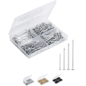 Nail Assortment Kit, 600 Pcs, 4 Sizes, Silver, Small Nails for Hanging Pictures, Finishing Nails, Gold Wall Nails for Hanging, Pin Nails, Hardware Nails, Assorted Nails, Galvanized Nails，Hand Tools Kit