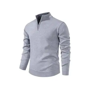 Men's Fall Winter Half-Zip Stand Collar Fleece Pullover Sweater, Casual Plain Knit Top, Comfortable Versatile Clothing for Cold Weather