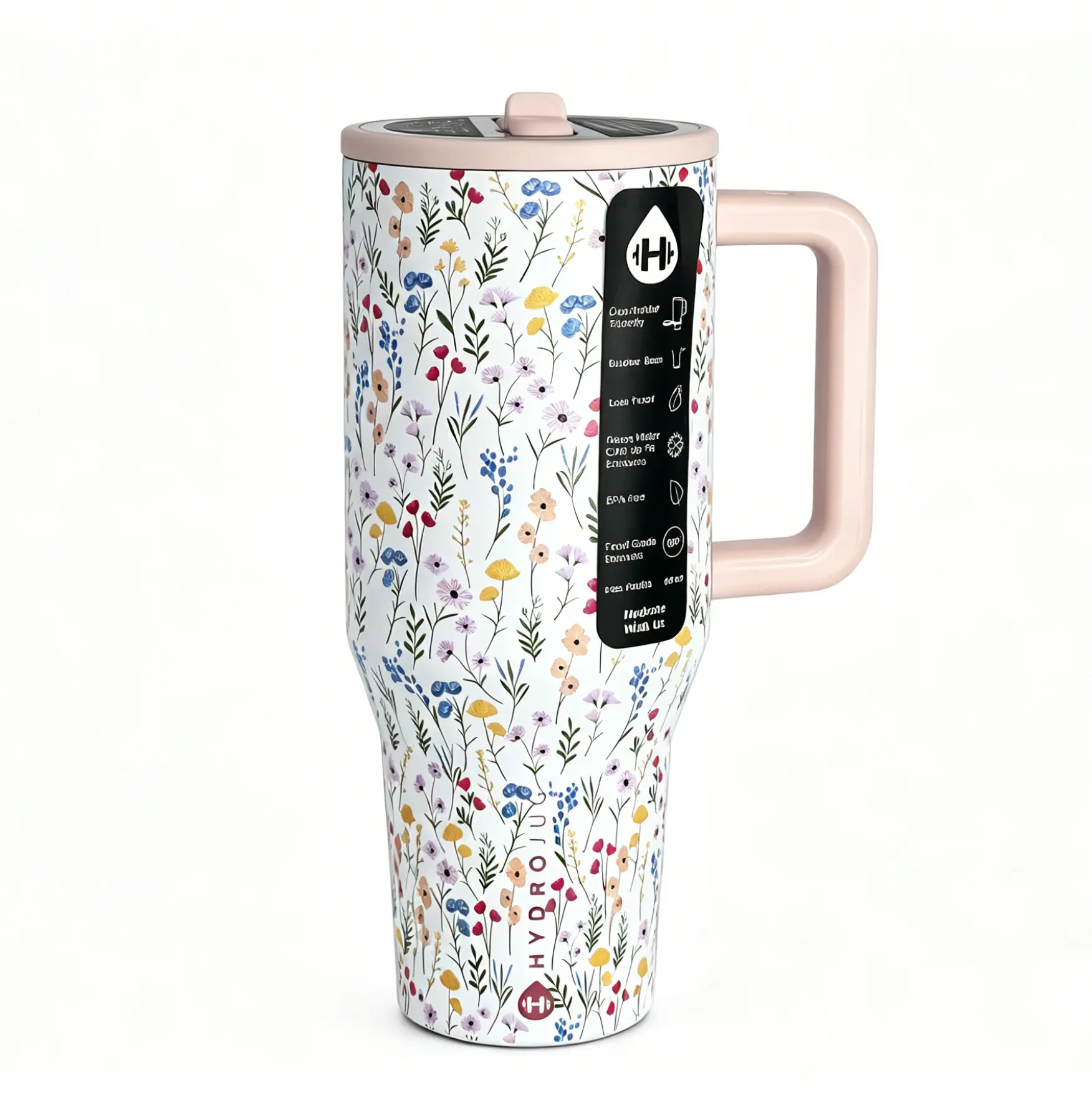 HydroJug 40oz Traveler Stainless Steel Sports Tumbler, Assorted Wildflower Prints, Ergonomic Handle, Large Capacity, BPA-Free, Multi-Scene Use for Sports, Leisure, Outdoor & Fitness