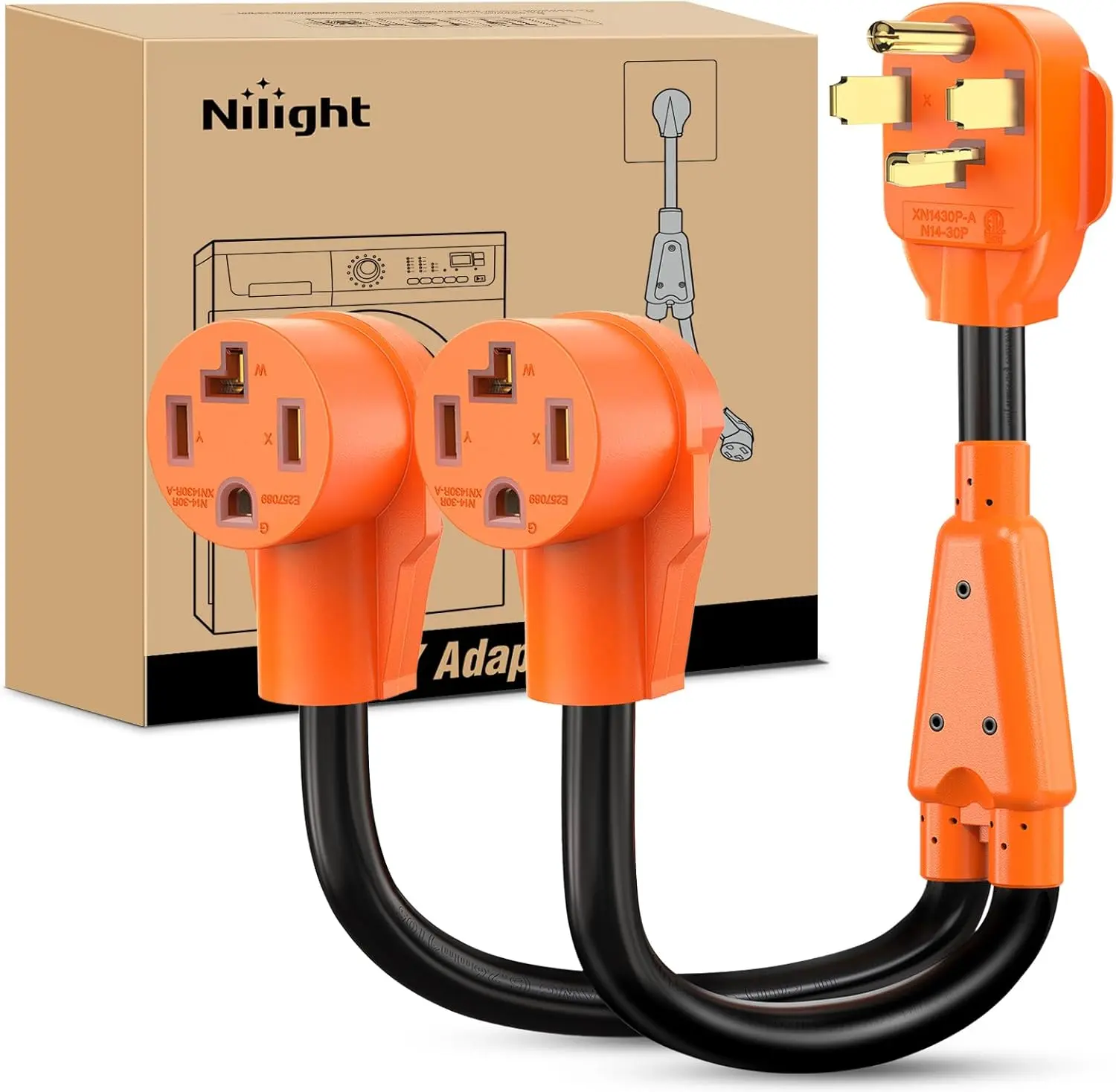 Nilight Heavy Duty EV Charging Dryer Y Splitter Socket Adapter Cord, 30A Male 14-30P Plug to 2x30A Female 14-30R Receptacles, 4-Prong 125V/250V 7500W Pure Copper STW 10 AWG Cable, Multi Plug Outlet Wall Outlet Extender Power Socket