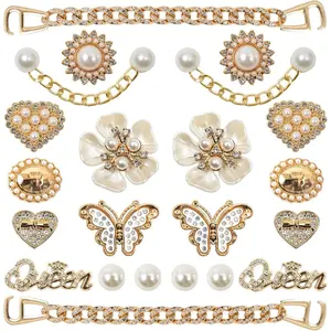 SOGLLQAM Bling Shoe Charms – Flower & Pearl Rhinestone Decorations, Clog Shoe Chains, Cute DIY Shoe Accessories for Parties & Gifts Sandals Slippers