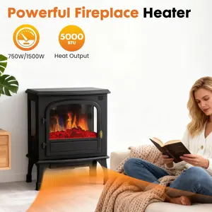 Freestanding Electric Fireplace Heater, 26” Indoor Fireplace with Adjustable Flame Effect, Easy Control, Small Corner Heater for Living Room, Bedroom