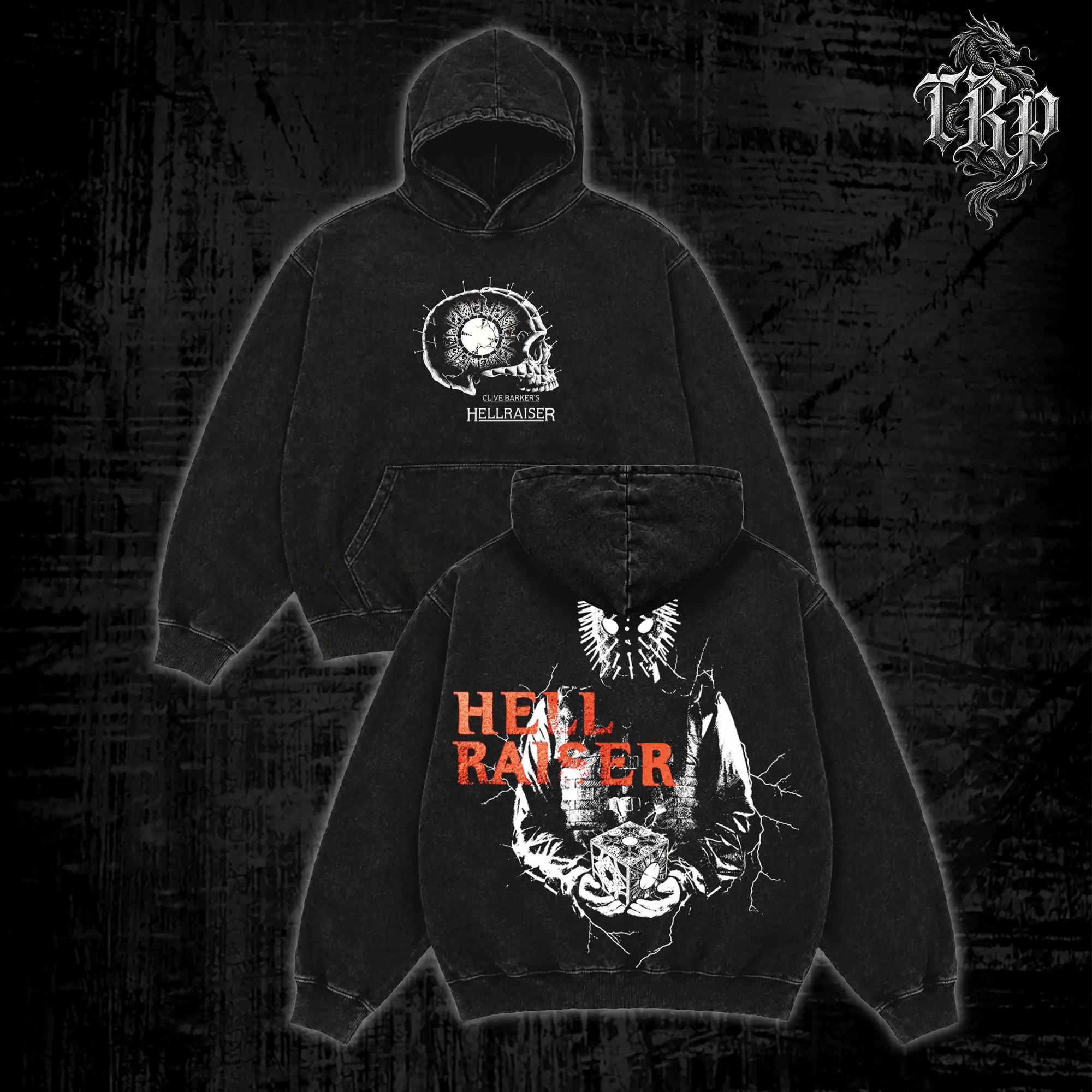 Hellraiser Inferno Vintage Black Oversized Hoodie & T-Shirt, Clive Barker Hellraiser Double-Sided Graphic Tee, Pinhead Lament Configuration Horror Movie Shirt, Heavy Cotton Gothic Streetwear, Unisex Apparel for Horror Fans