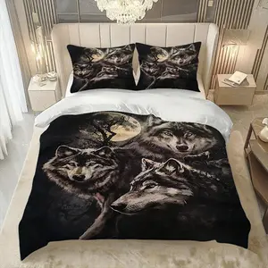 3pcs Wolf Pack Moonlight Theme Bedding Set, and Scheme, Soft and Comforter Cover with 2 Pillowcases