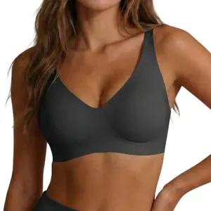 Jelly Wireless Womens Comfortable Wireless Bras Bralettes Seamless Tshirts Bras Deep V Everyday Bras jelly bras Slight-Push Up  Womenswear