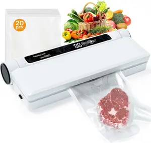 75KPA Automatic Food Vacuum Sealer Machine with Dry & Wet Modes, Digital Timer, 20 Included Bags – Minimalist Kitchen Gadget for Meal Prep & Storage