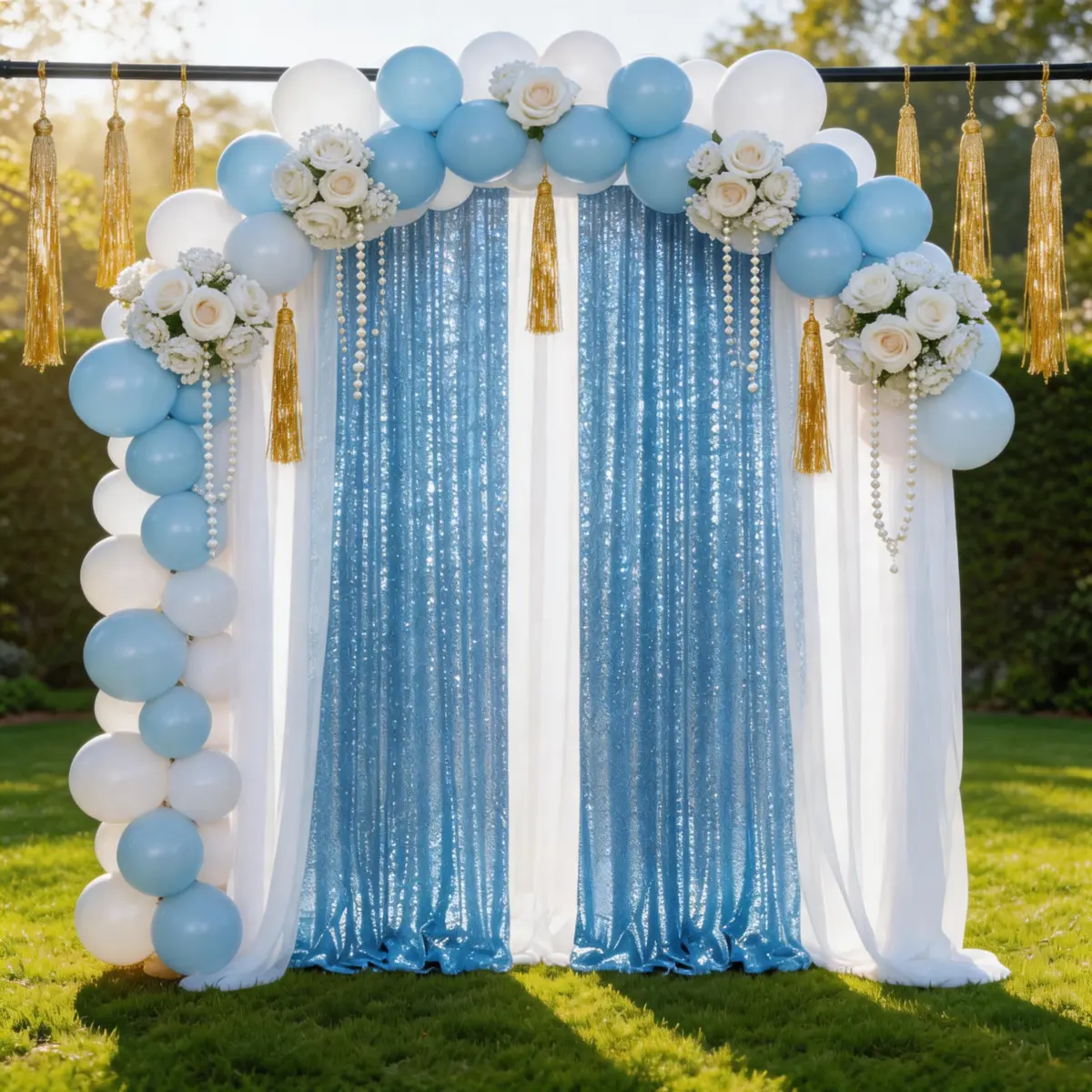Baby Blue Glitter Backdrop Curtain 2 Panels 2x8ft for Photography Studio Wedding Party Christmas Halloween Thanksgiving Birthday Glitter Background