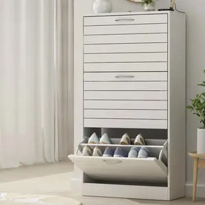 Shoe Cabinet with Flip Drawer for Entryway, Slim Space Saving Shoe Rack Storage Organizer, Modern Hallway Closet Furniture