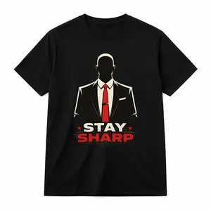 Stay Sharp Cotton Oversized T-Shirt Tee, Unisex Funny Meme T-Shirt with Suit and Red Tie Graphic Print for Casual Streetwear Motivational Outfit