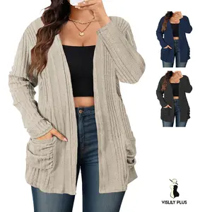 Women's Plus Size Open Front Cardigans Winter Dressy Long Sleeve Lightweight Knit Sweaters with Pleated Pockets versatile outerwear coat XL–5XL DPS1158