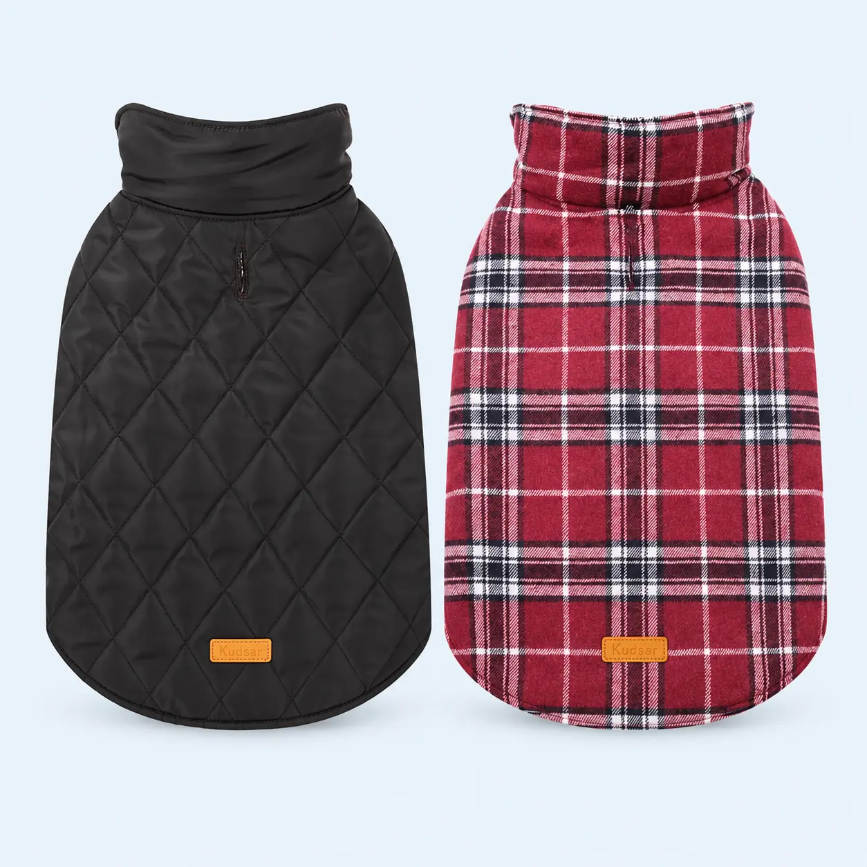 Kuoser Multi-Size Waterproof Fabric Dog Coat - Warmth-Providing, Reversible Dog Jacket with Plaid Check Design and Leash Hole
