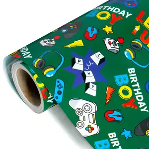 Birthday Boy Gift Wrapping Paper Roll, Colorful Game Print, Casual Party, DIY Craft Decoration, 43.2cm X 1000cm