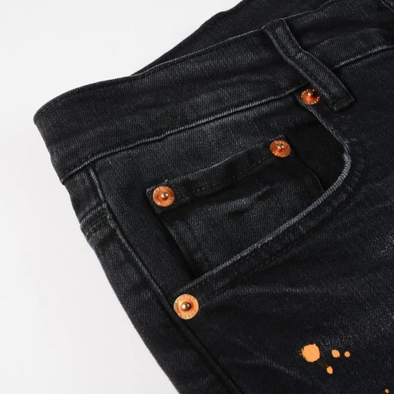 Men's jeans, casual and comfortable, perforated, fashionable straight leg slim fit jeans, torn elastic jeans, denim pants, street wear, black fabric men's clothing Men's jeans, casual and comfortable, perforated, fashionable straight leg slim fit jeans, torn elastic jeans, denim pants, street wear, black fabric men's clothing