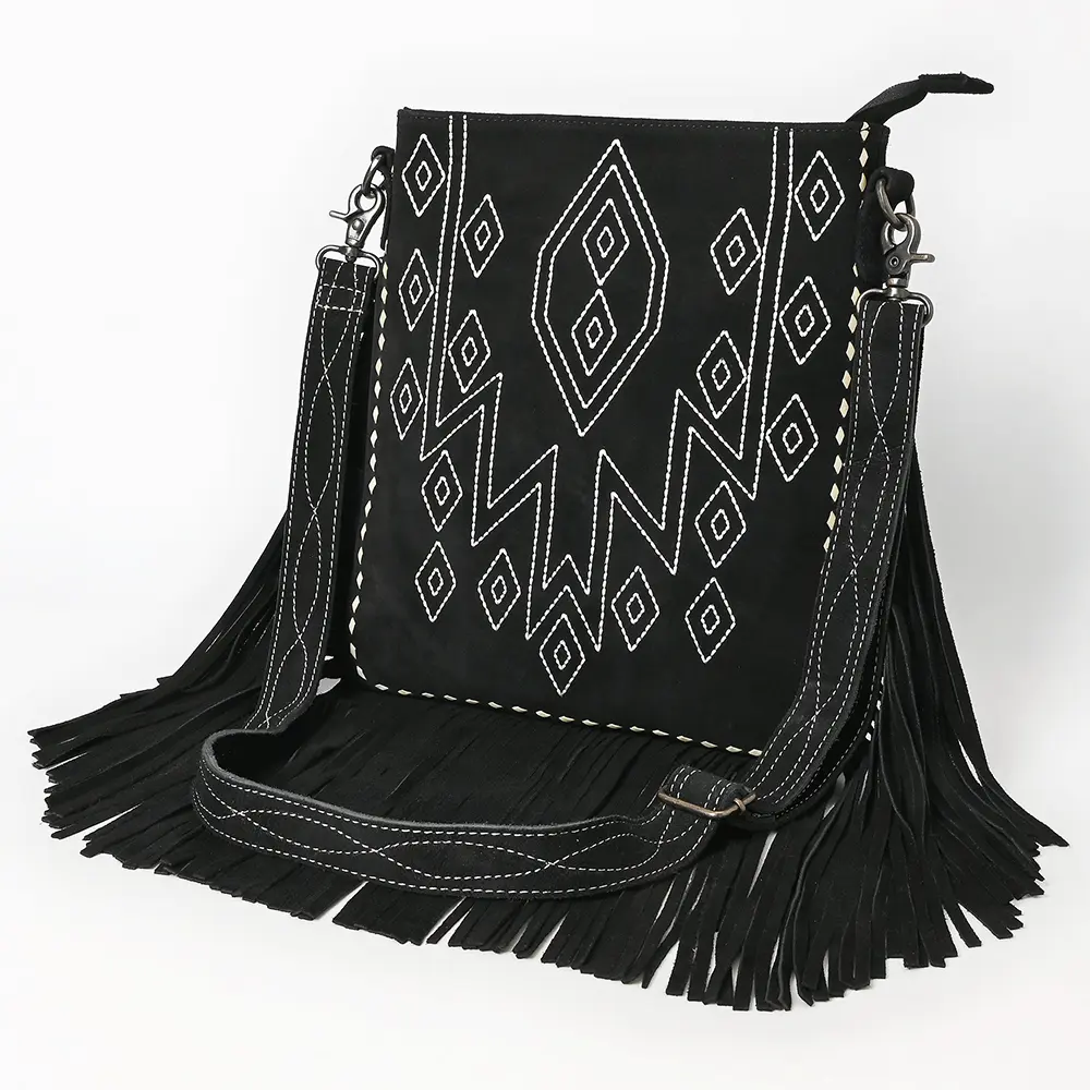 American Darling Western Large Crossbody Bag for Women with Fringe Handmade from Genuine Suede Leather Boot Stitched Design and Secure YKK Zipper
