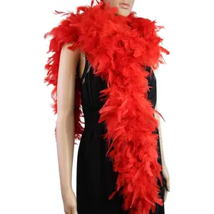 80 Gram, 2 yards Long Turkey Chandelle Feather Boa 10 Color, Great for Party, Wedding, Halloween Costume, Christmas Tree Decoration (Red Color)