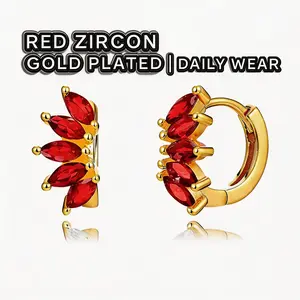 Ins Style Symmetrical Horse Eye Zircon Hoop Earrings, 6 Color Options Black Green Purple Red White Blue, Gold Plated All-match Jewelry, Trendy Daily Wear Accessory for Women & Gift