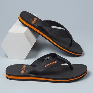 Men's fashionable summer flip flops, multi colored, fabric upper. EVA sole. Soft and durable, suitable for beach vacations and home stays