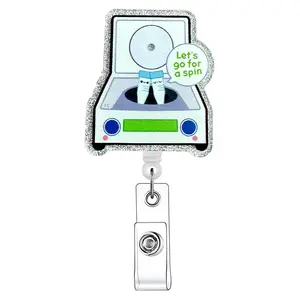 Optical Disc Player Pattern Retractable Badge Reel, 1 Count Acrylic ID Holder with Clip, Identification Badges & Supplies for Nurses Doctors Students Office Staff, Badge Reels Retractable