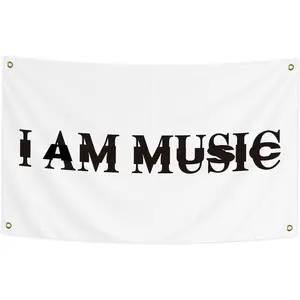 I Am Music Flag 3x5 Ft Funny Rapper Wall Banner, Motivational Quote Flag for Indoor Room College Dorm Hanging Decor