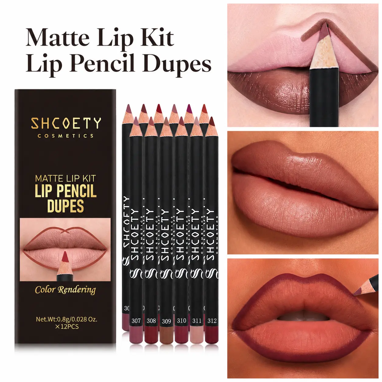 12-Piece Matte Lip Liner Pencil Set - Smudge-Proof, Long-Lasting, Highly Pigmented, Smooth-Glide, Lightweight Nude Brown Red Shades Contour Definer to Outline Lips for Daily & Party Use, Beauty Makeup Kit, Lipliner, Youth, Cosmetic, Precise Tip Lipliner