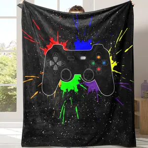 Game Controller Pattern Flannel Blanket with Storage Bag, 1 Count Breathable Bed Blanket Soft Lightweight Breathable Comfortable Throw, Versatile Use Warm Cozy Lounging Napping Blanket for Home Office