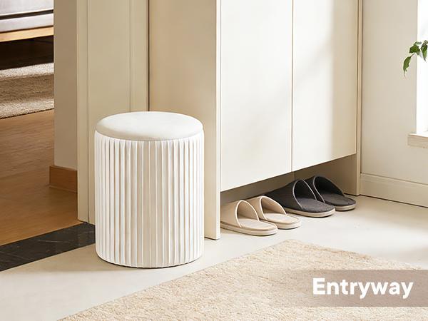 2-Piece Round Storage Ottoman Set - Velvet Vanity Stool with Storage, Green Small Footstool for Bedroom & Living Room, Multi-Use Coffee Table Ottoman, Beige