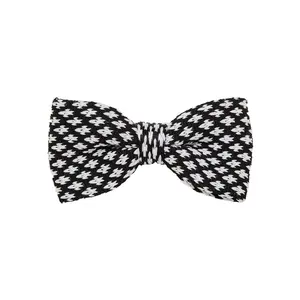 Classic Black and White Houndstooth Knitted Bow Tie - Pre-Tied, Adjustable Neck Strap, Textured Knit Design, Versatile Color for Formal and Casual Wear