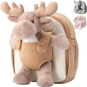 L-AD058  Hug & Go™ Reindeer Toddler Backpack – Soft Plush Bag with Take-Along Toy for Kids Aged 2–4 | Ideal for Daycare | Travel & Birthday Gifts