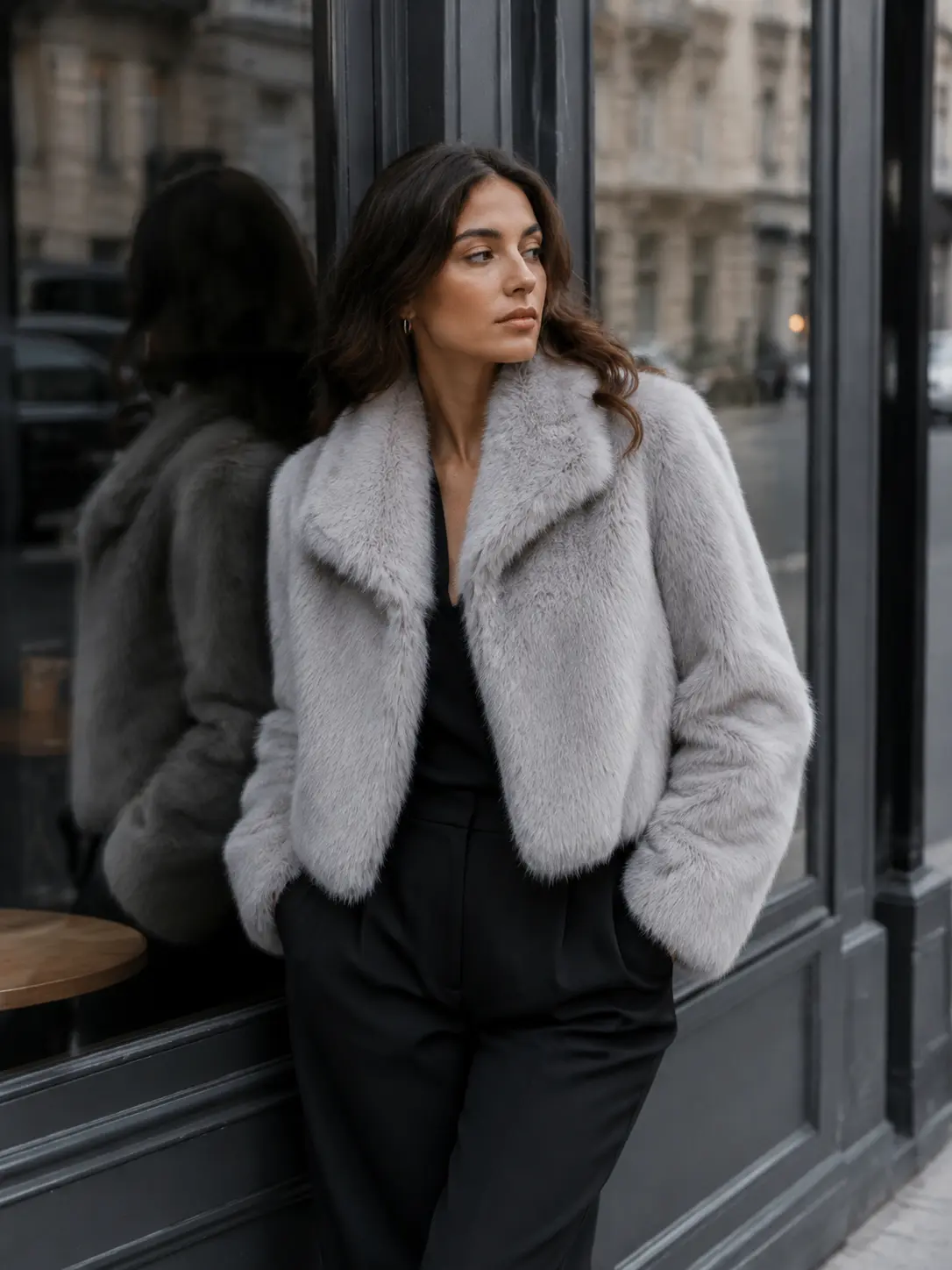 European American Original Design 650g Thick Faux Fox Fur Coat, Cream White Wide Lapel Loose Cropped Polyester Fluffy Winter Outerwear