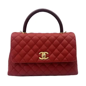 Pre-owned CHANEL Caviar Shoulder Bags CoCo Handle Medium Red Quilted Leather Shoulder Bag(24***86)