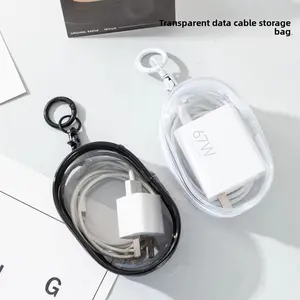 1 pcs Transparent Data Cable Storage Bag Portable Electronic Accessories Organizer portable, out-of-office headphone storage,with Keychain for Charger/Headphones Travel Mini Pouch,Convenient StoragePerfect for Home & Travel