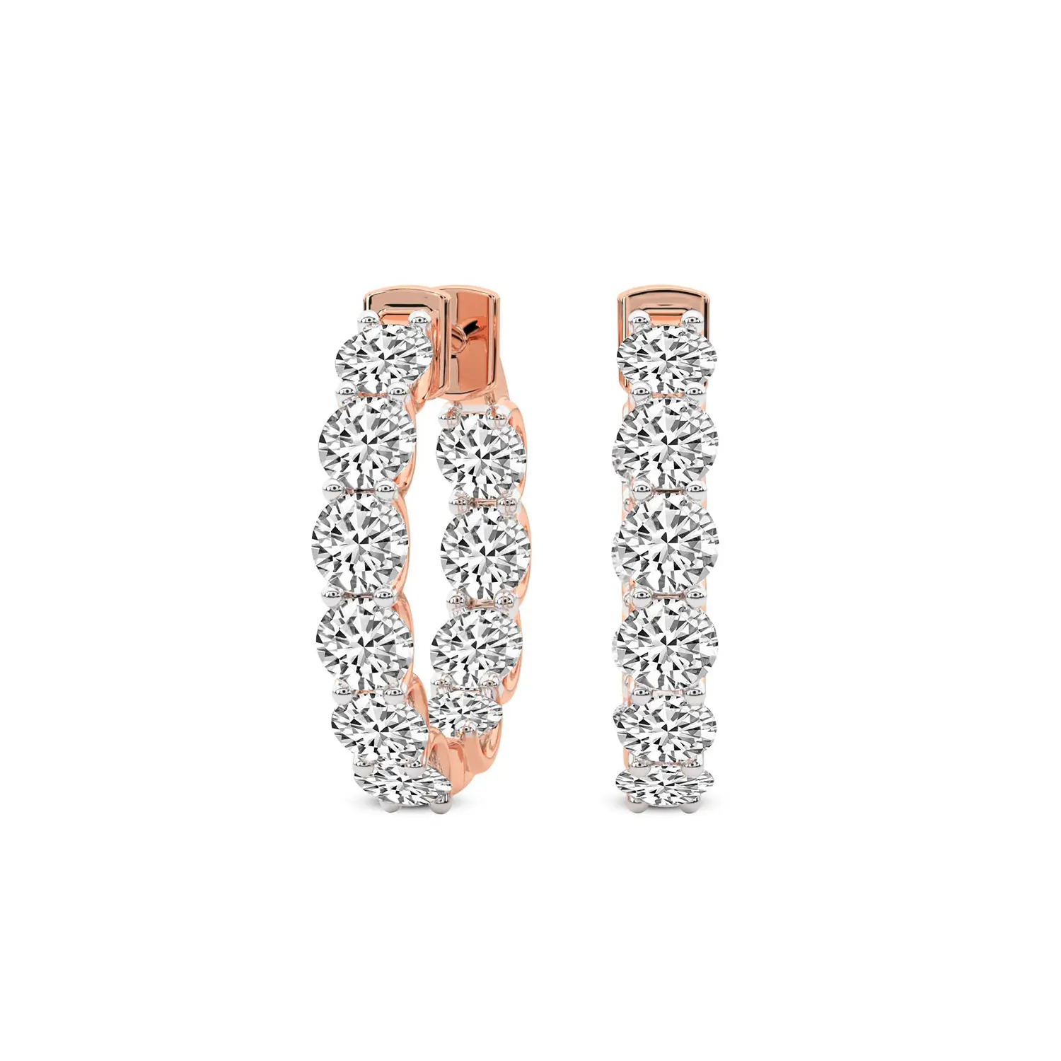 Lab Diamond Hoop Earrings 14Kt Rose Gold 2Ct Sirena Round Lab Diamond Hoop Earrings F-G Color, VS Diamond, IGI Certified - Friendly Diamonds