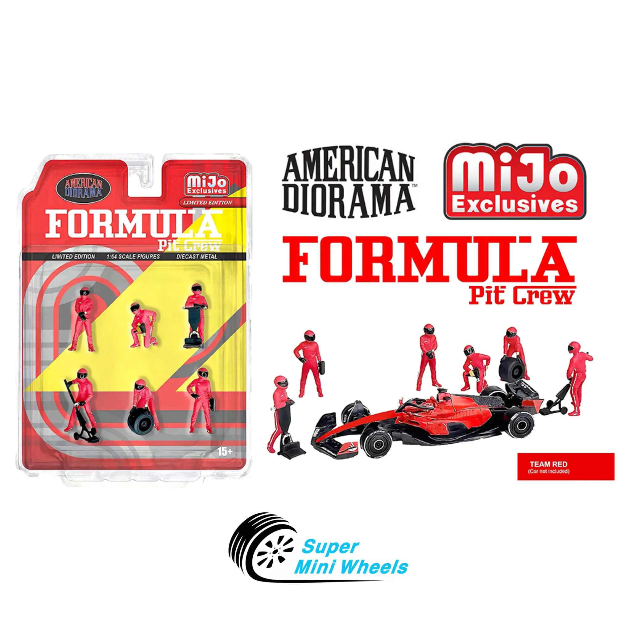 American Diorama 1:64 Formula Pit Crew Team Red - Figures - 6pcs Set - Metal